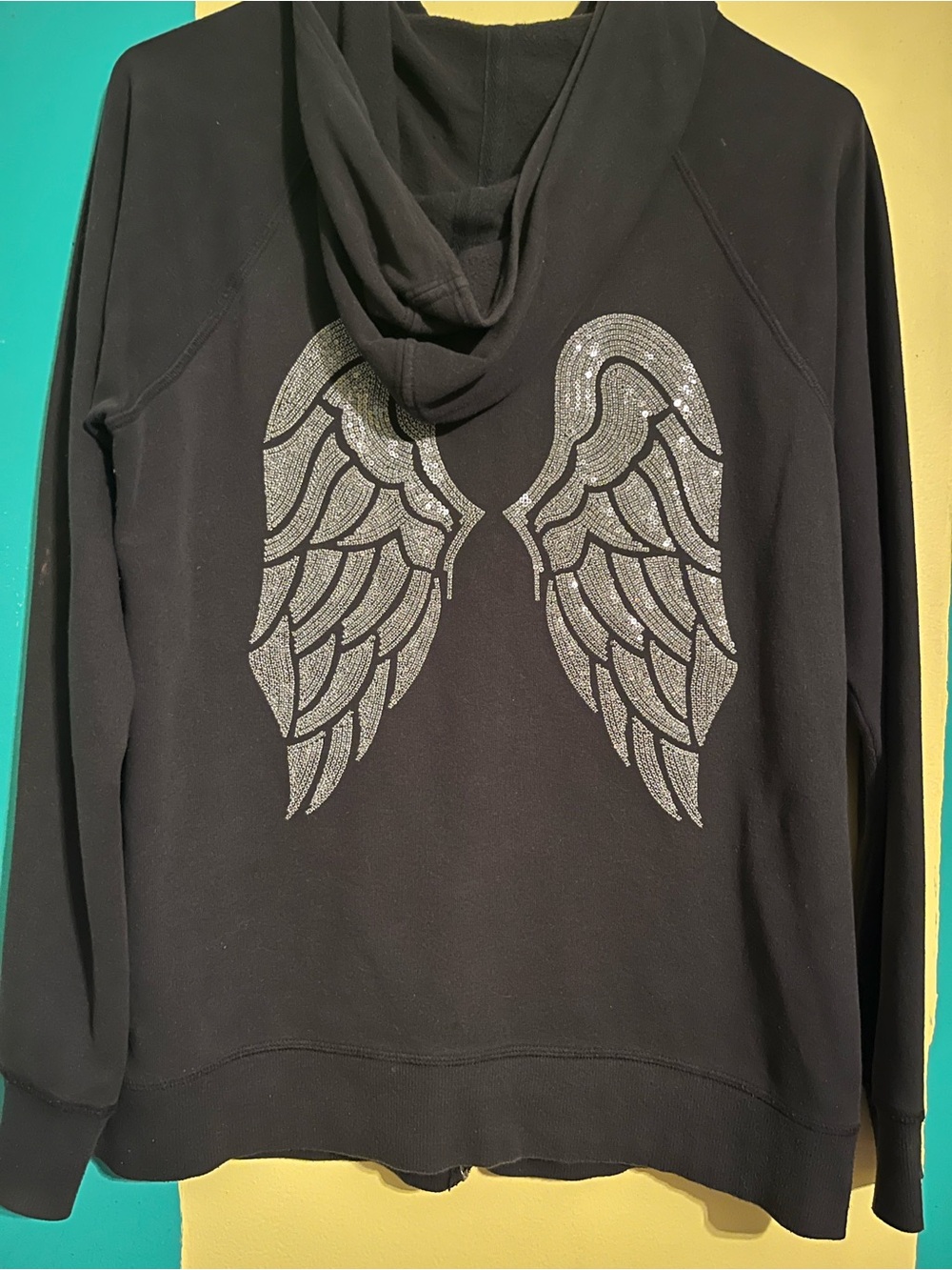 Victoria's Secret Black Crewneck Hoodie with Silver Wing Motif